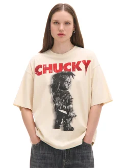 Discount Cropp Koszulka Laleczka Chucky UNISEX beżowy