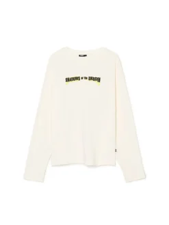 Best Cropp Koszulka longsleeve z autorskimi nadrukami kremowy