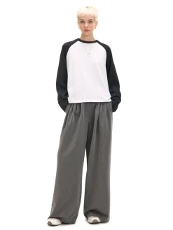 Best Cropp Koszulka longsleeve z czarnymi rękawami biały