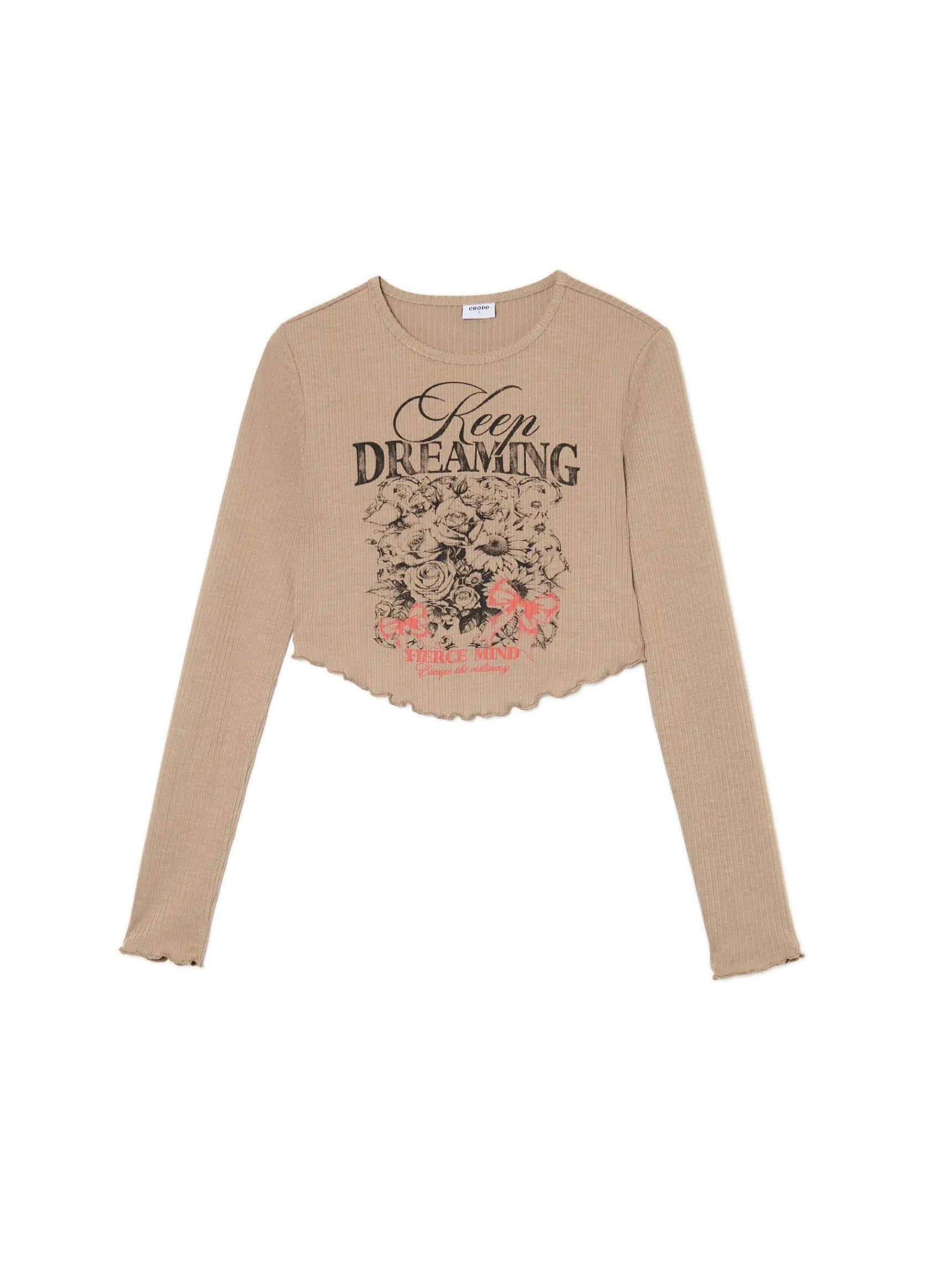 Sale Cropp Koszulka longsleeve z marszczonym wykończeniem brązowy