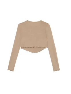 Sale Cropp Koszulka longsleeve z marszczonym wykończeniem brązowy