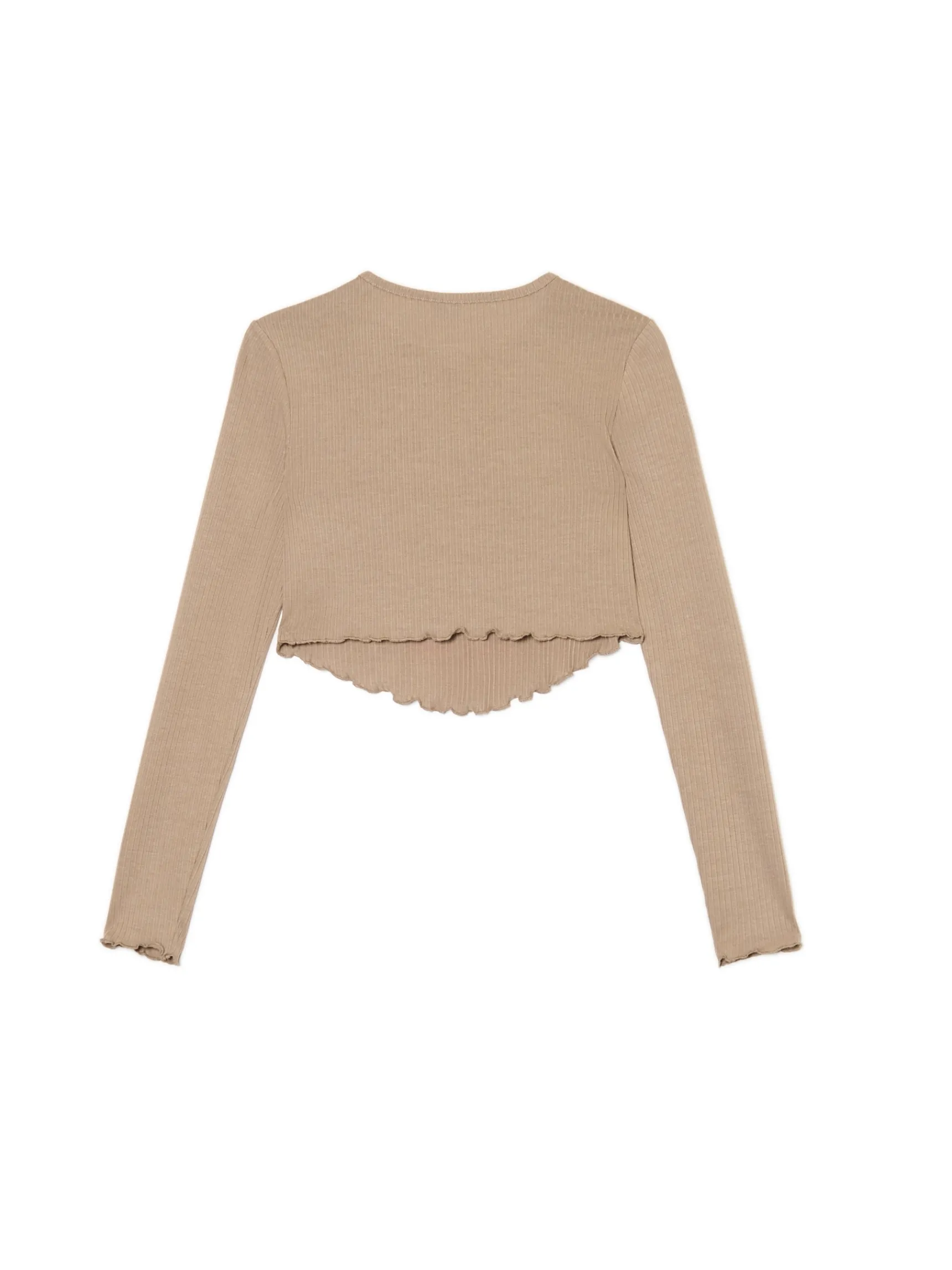 Sale Cropp Koszulka longsleeve z marszczonym wykończeniem brązowy