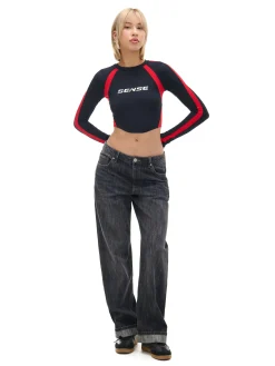 Fashion Cropp Koszulka longsleeve z racingowym nadrukiem czarny