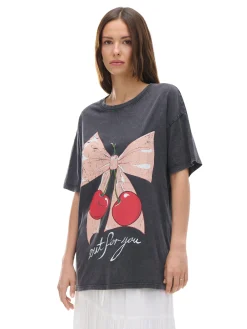 Fashion Cropp Koszulka oversize z motywem wiśni szary