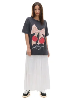 Fashion Cropp Koszulka oversize z motywem wiśni szary