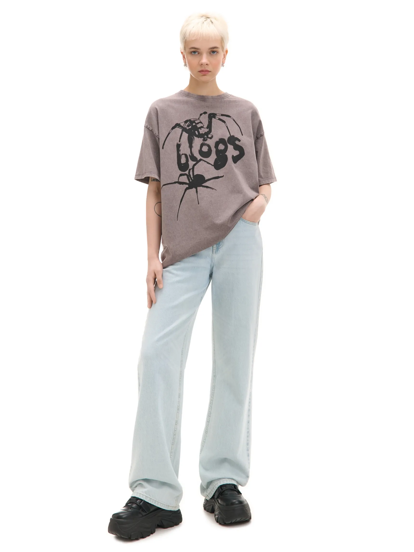 Discount Cropp Koszulka oversize z nadrukiem brązowy