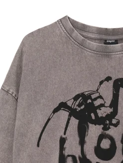 Discount Cropp Koszulka oversize z nadrukiem brązowy