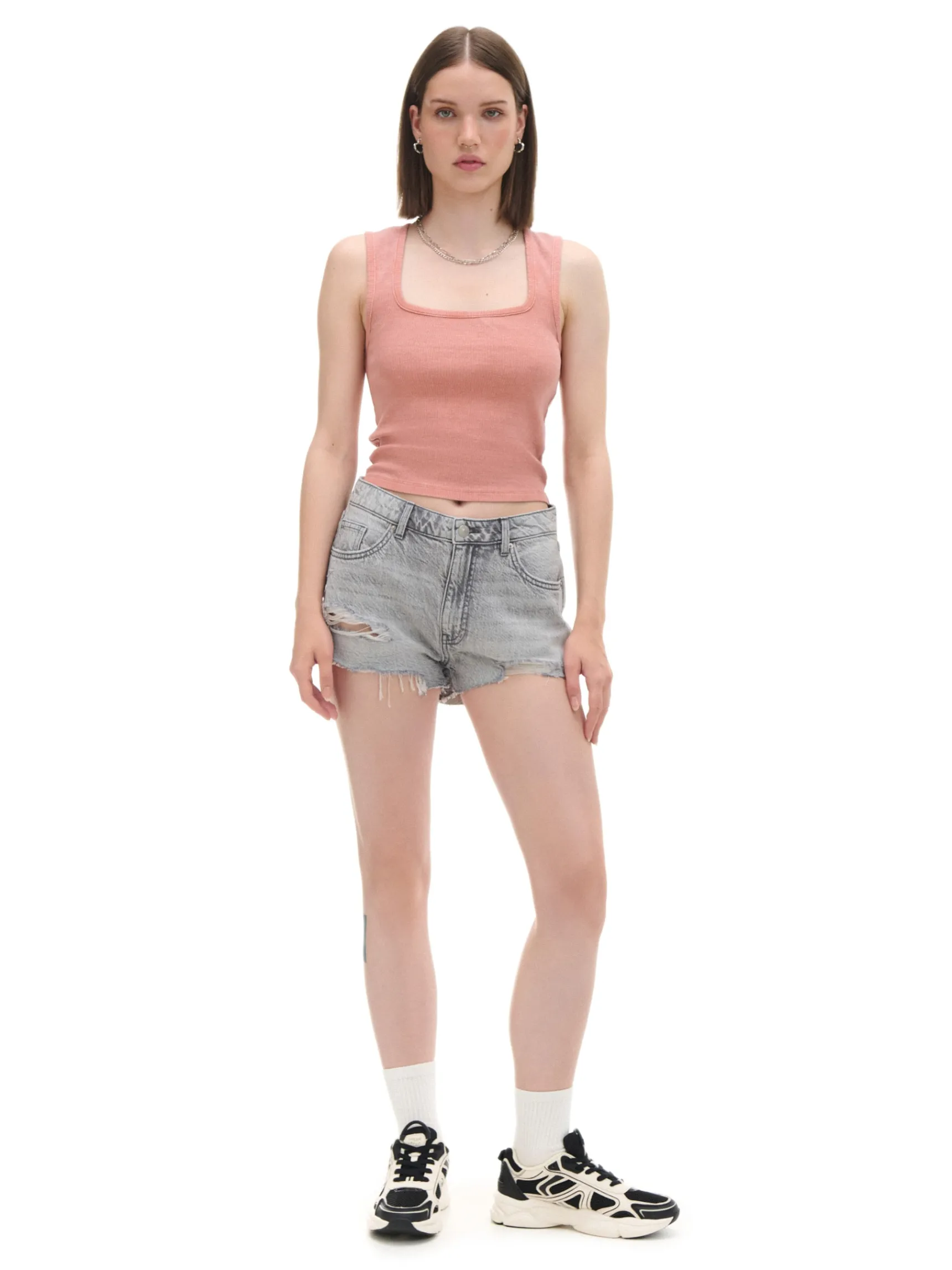 Clearance Cropp Koszulka z kwadratowym dekoltem różowy