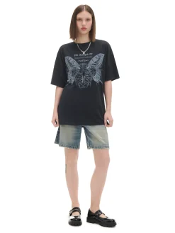 New Cropp Koszulka z motylem UNISEX szary