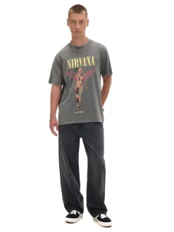 Sale Cropp Koszulka z nadrukiem Nirvana szary