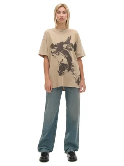 New Cropp Koszulka z nadrukiem psa UNISEX brązowy