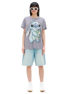 Clearance Cropp Koszulka ze Stitchem jasnyszary