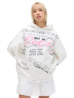 Fashion Cropp Kremowa bluza oversize z nadrukiem UNISEX kremowy