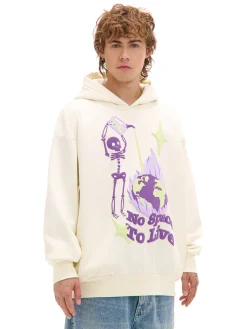 Best Cropp Kremowa bluza z kapturem i nadrukiem kremowy