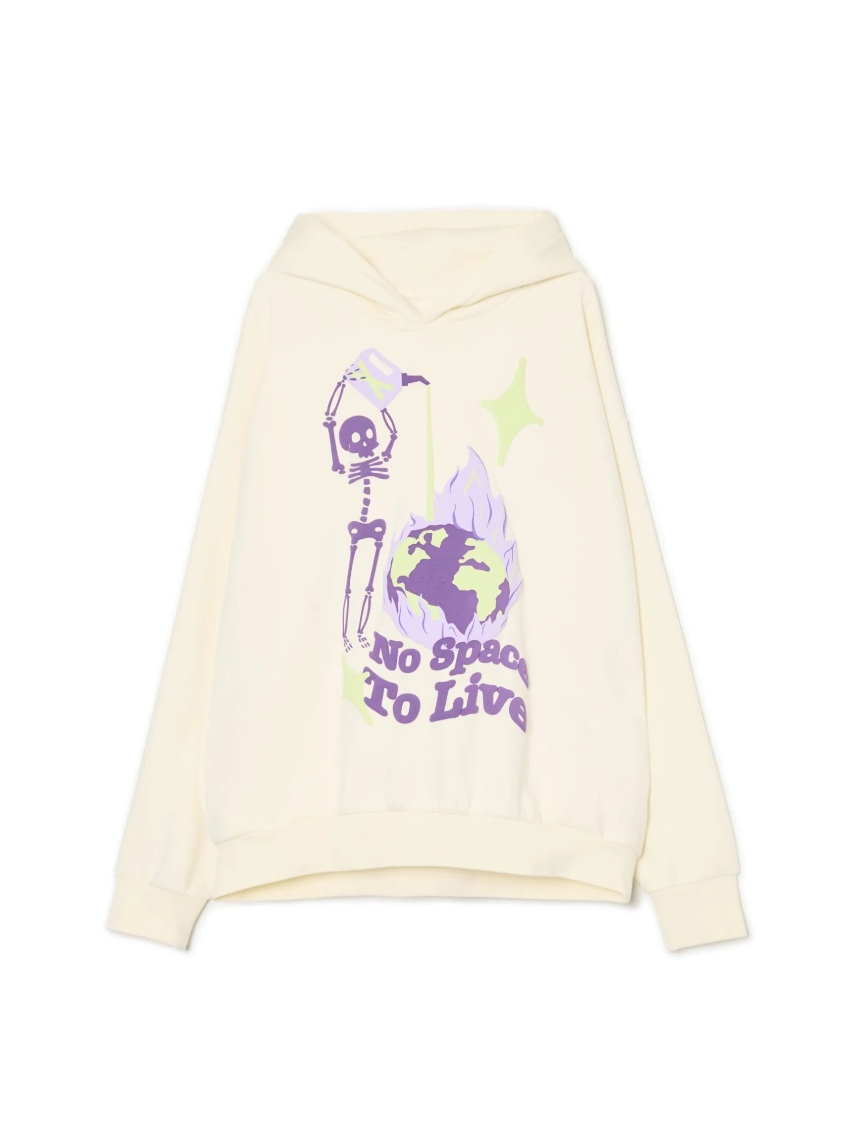 Best Cropp Kremowa bluza z kapturem i nadrukiem kremowy