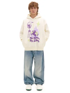 Best Cropp Kremowa bluza z kapturem i nadrukiem kremowy