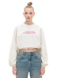 Fashion Cropp Kremowa bluzka z nadrukiem i regulacją kremowy