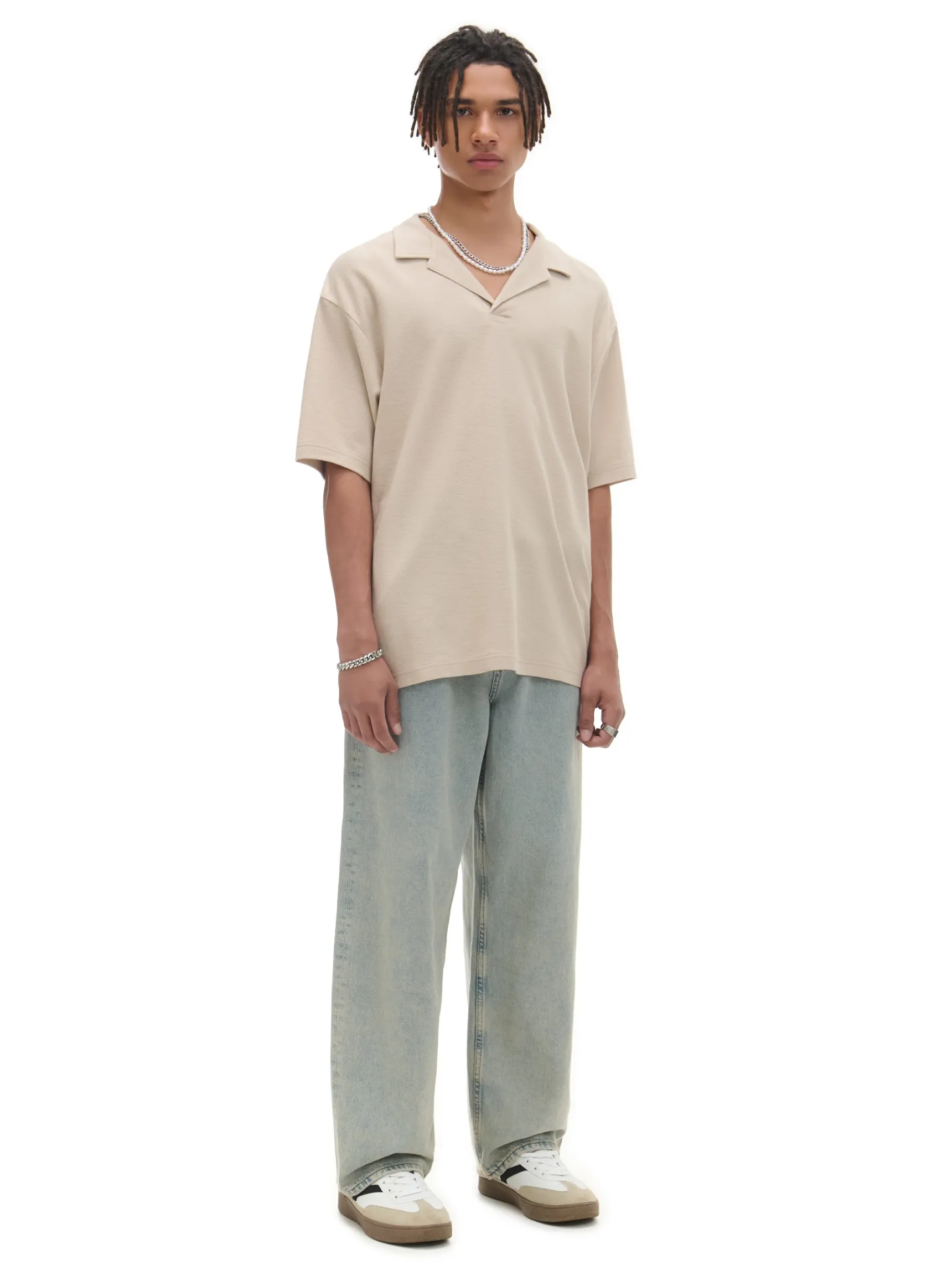 Clearance Cropp Kremowa gładka koszulka polo kremowy