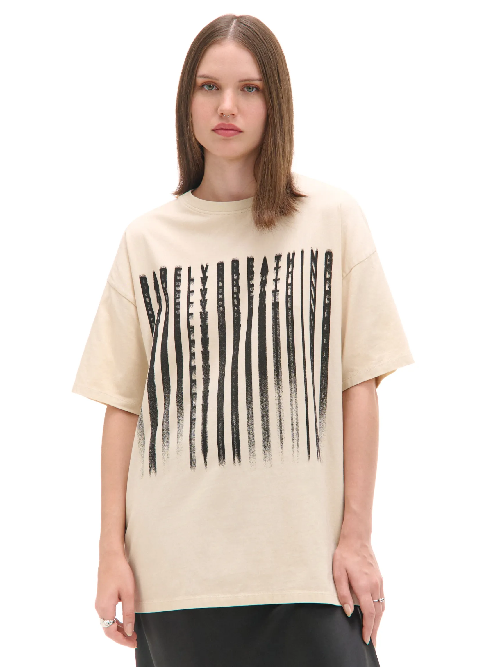 Fashion Cropp Kremowa koszulka oversize z nadrukiem kremowy