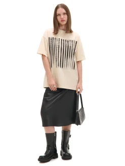 Fashion Cropp Kremowa koszulka oversize z nadrukiem kremowy