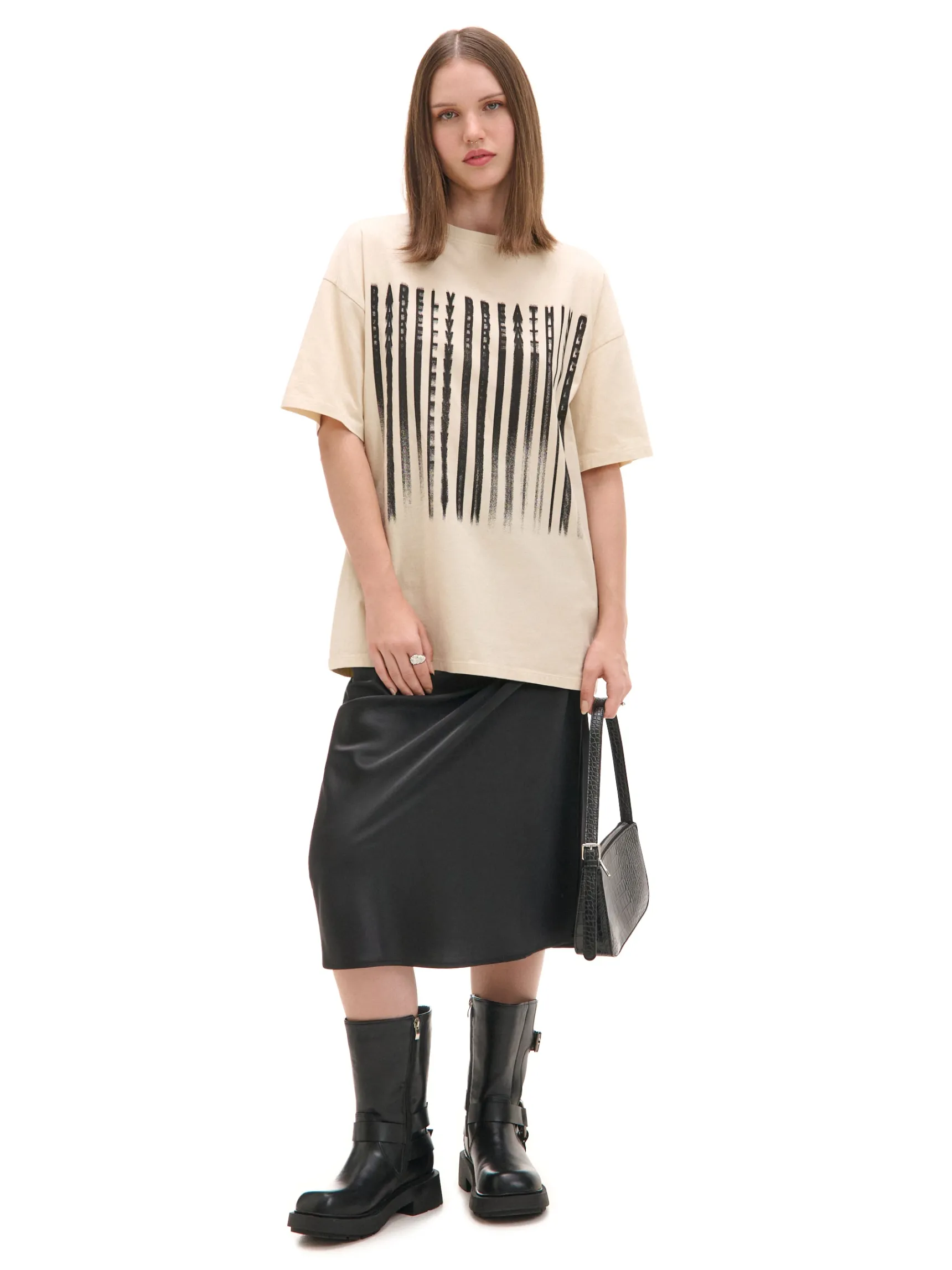 Fashion Cropp Kremowa koszulka oversize z nadrukiem kremowy