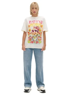 Clearance Cropp Kremowa koszulka z kolorowym nadrukiem UNISEX kremowy