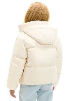 Best Cropp Kremowa kurtka puffer z kapturem kremowy