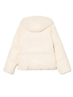 Best Cropp Kremowa kurtka puffer z kapturem kremowy