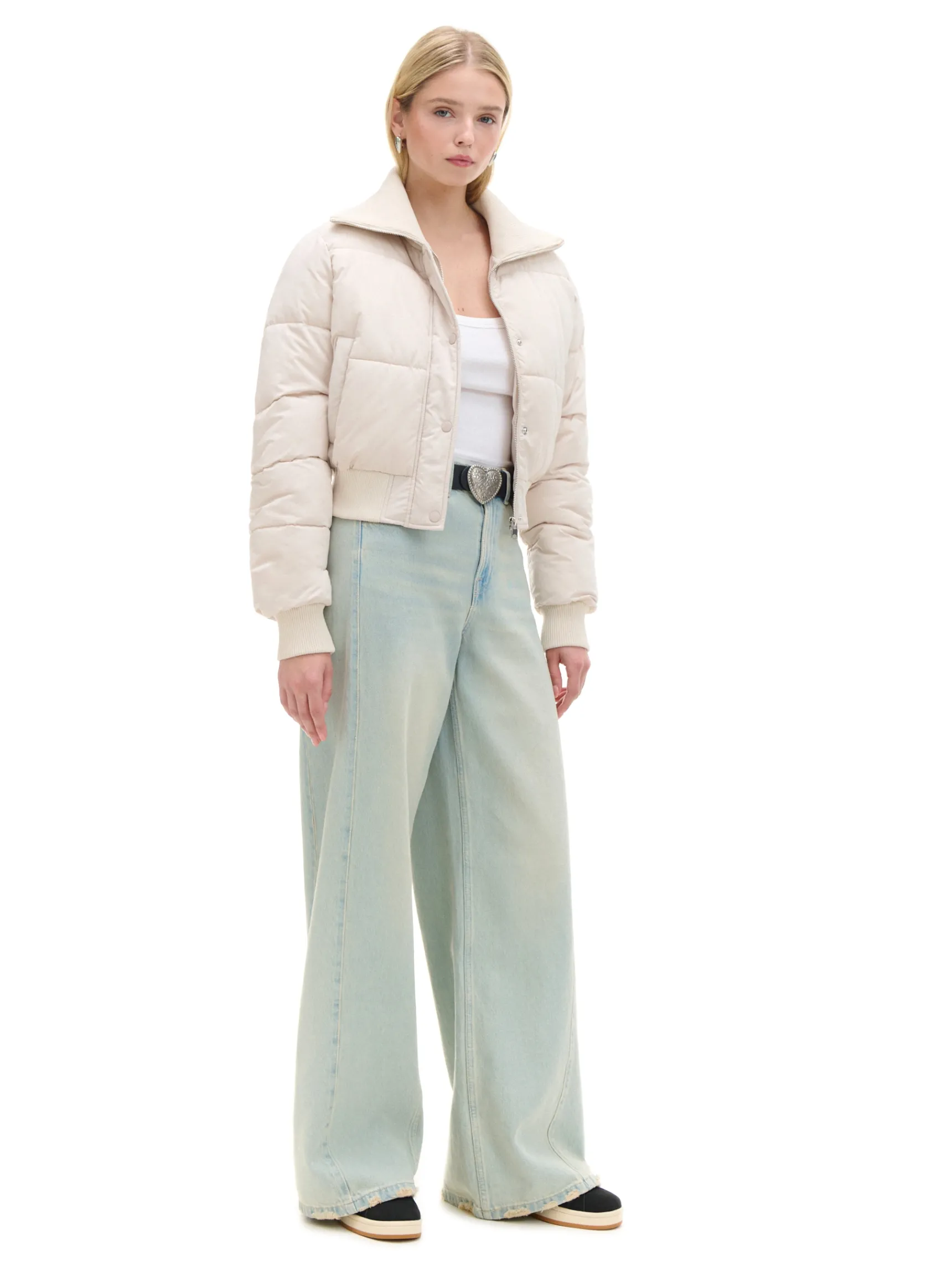 Fashion Cropp Kremowa pikowana kurtka bomber kremowy