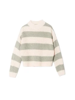Sale Cropp Kremowo- sweter w paski zielony