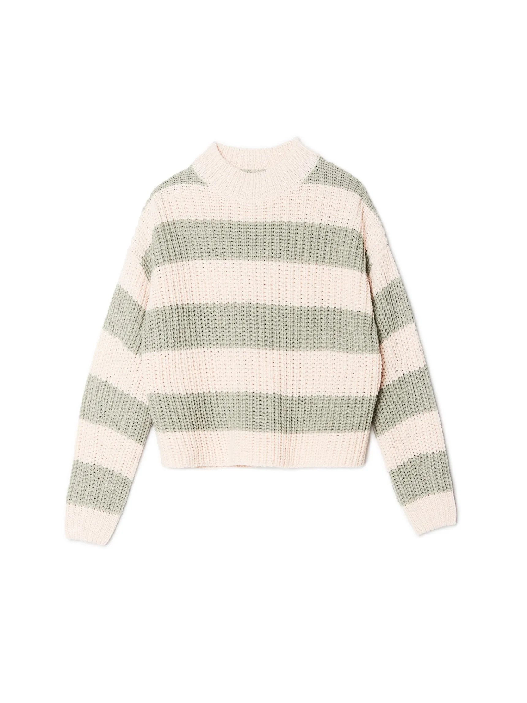 Sale Cropp Kremowo- sweter w paski zielony