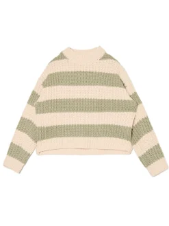 Sale Cropp Kremowo- sweter w paski zielony