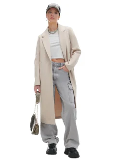 Fashion Cropp długi płaszcz kremowy