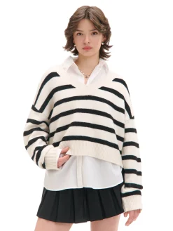 Outlet Cropp sweter w czarne paski kremowy