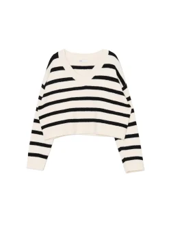 Outlet Cropp sweter w czarne paski kremowy