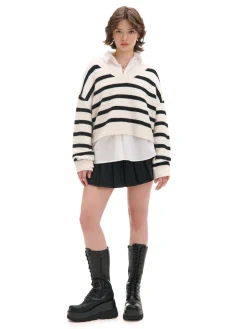 Outlet Cropp sweter w czarne paski kremowy