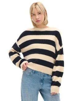 Discount Cropp sweter w czarne paski kremowy