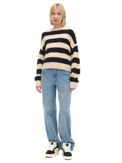 Discount Cropp sweter w czarne paski kremowy