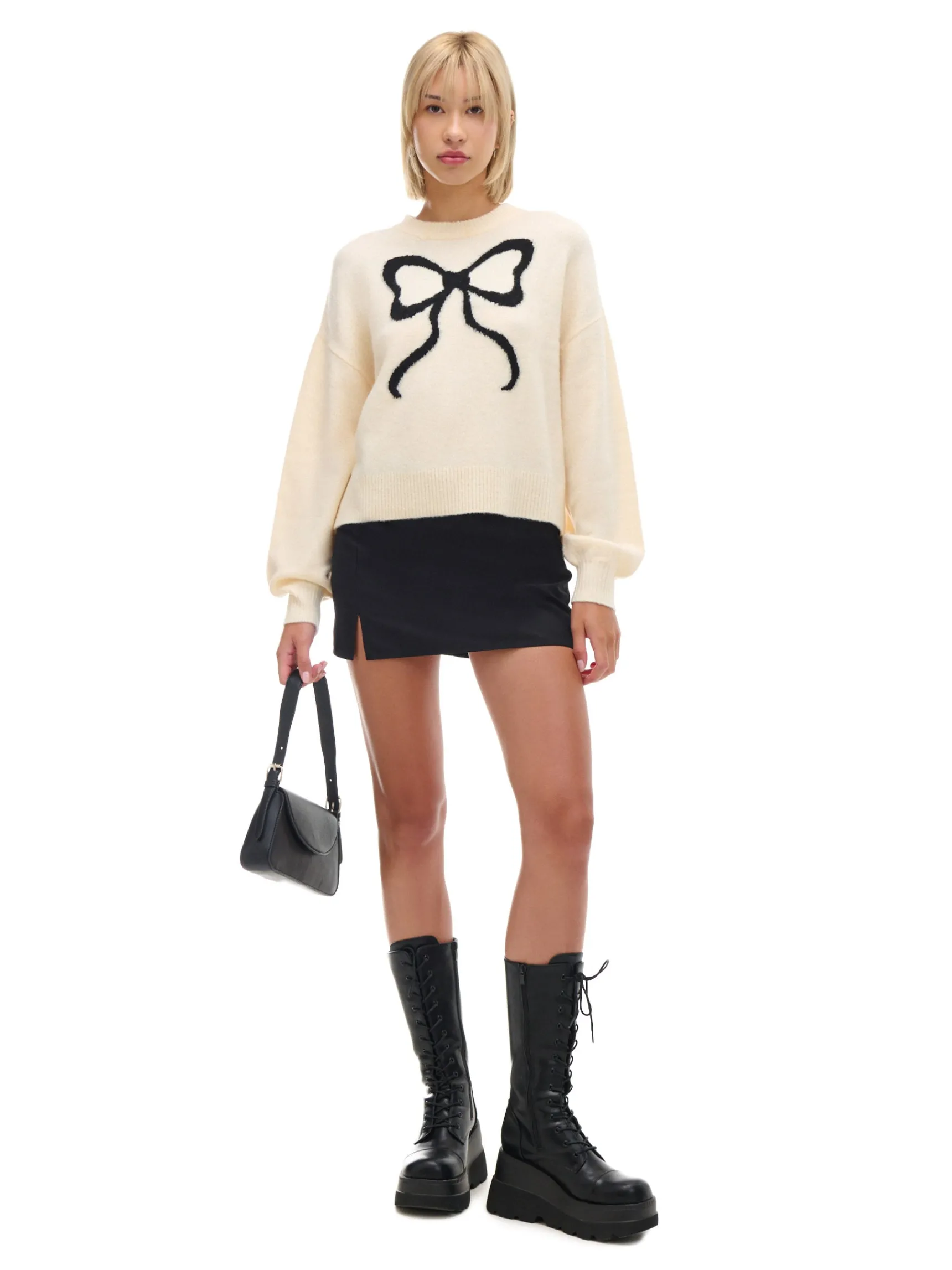 New Cropp sweter ze wstążką kremowy