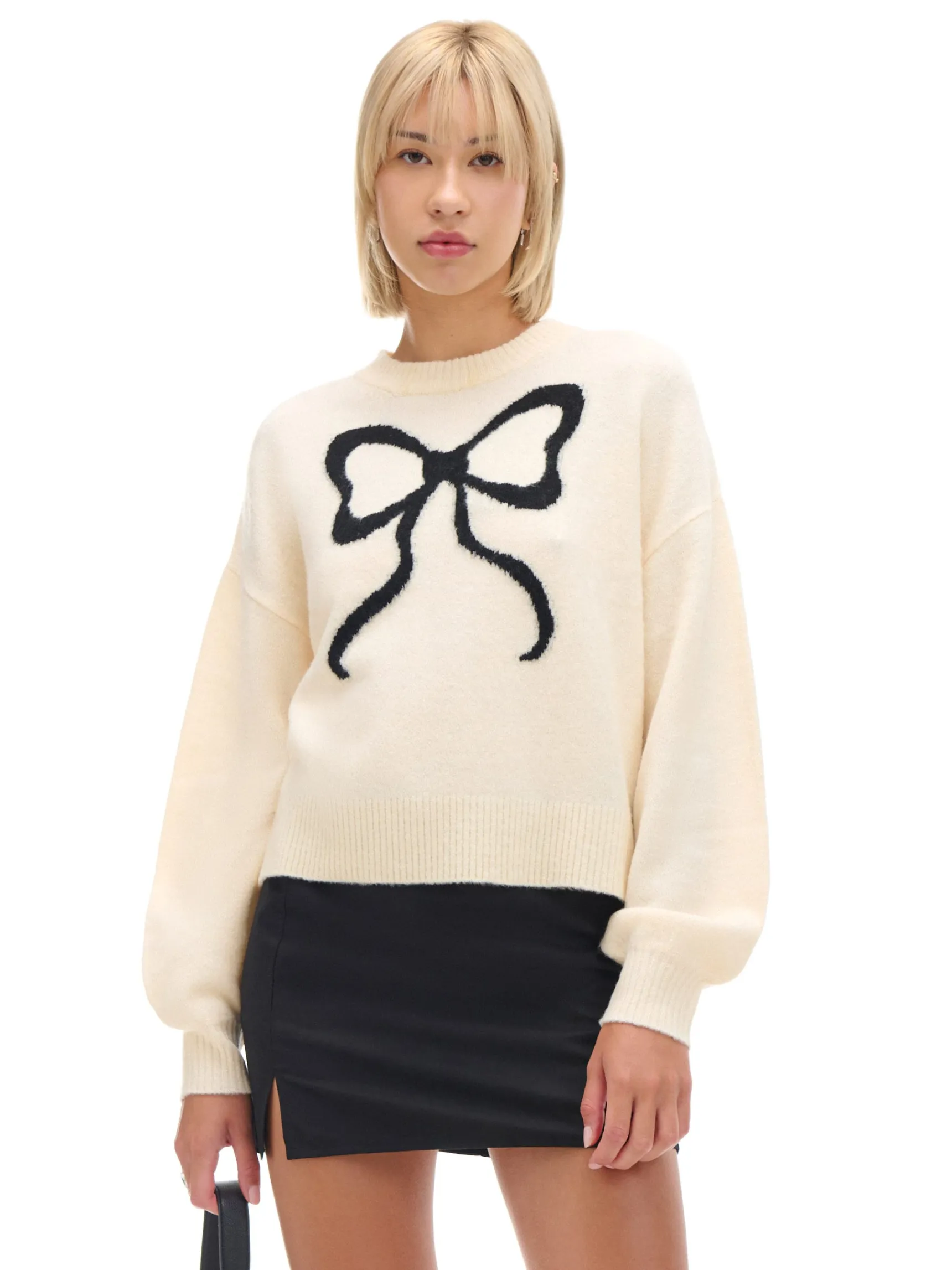 New Cropp sweter ze wstążką kremowy