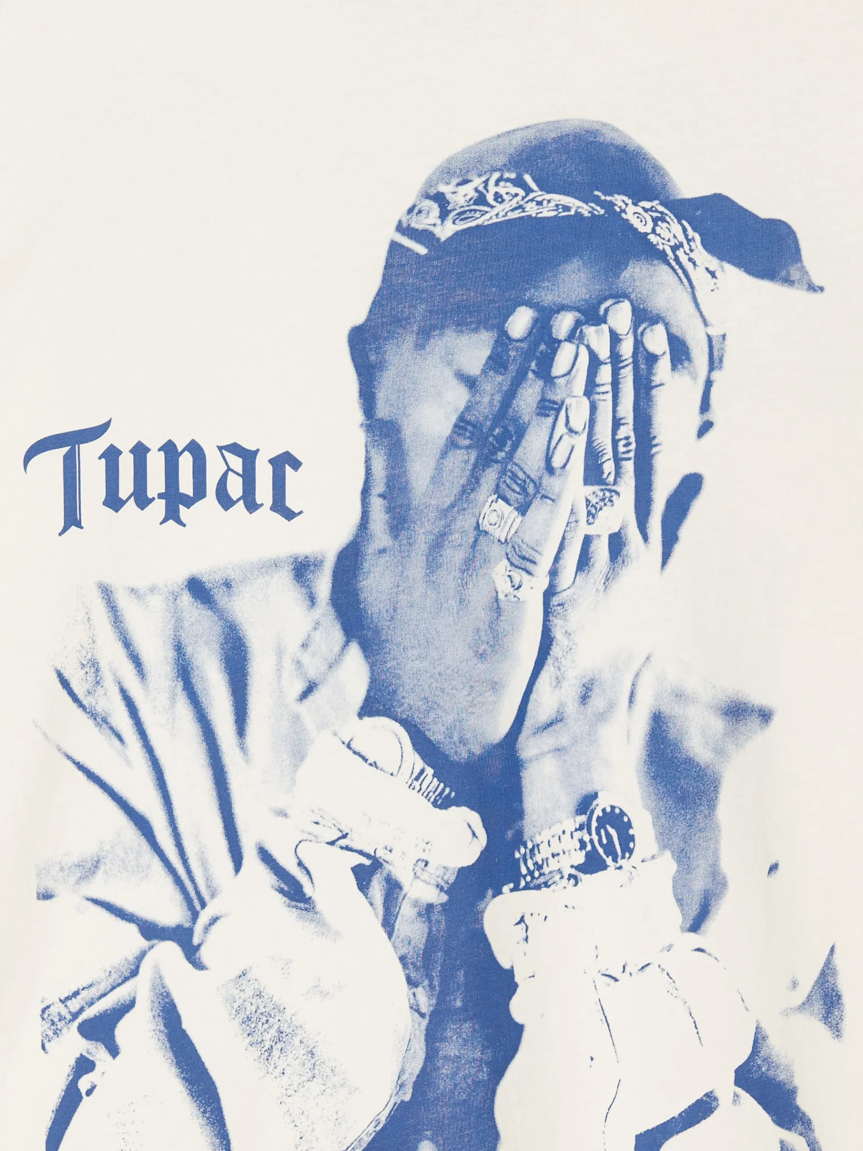 Sale Cropp t-shirt Tupac kremowy