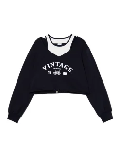 Discount Cropp Krótka bluza z topem i nadrukiem granatowy