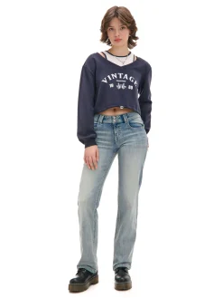 Discount Cropp Krótka bluza z topem i nadrukiem granatowy