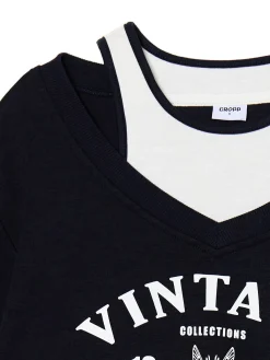 Discount Cropp Krótka bluza z topem i nadrukiem granatowy
