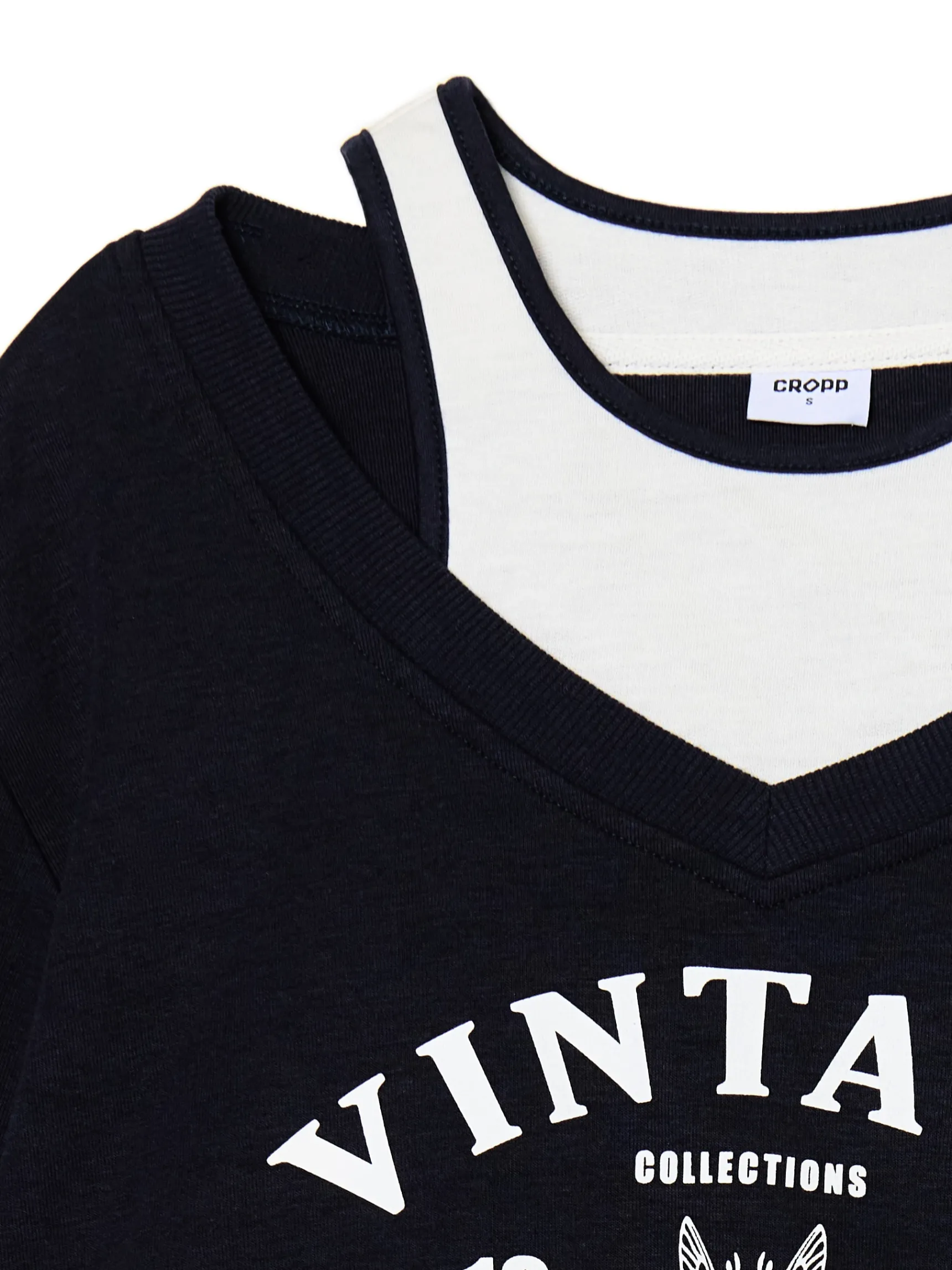 Discount Cropp Krótka bluza z topem i nadrukiem granatowy