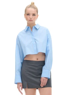 Discount Cropp Krótka koszula w paski niebieski