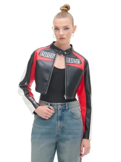 Clearance Cropp Krótka kurtka w stylu racing czerwony