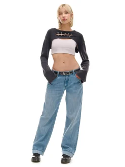 Hot Cropp Krótki sweter z agrafkami czarny