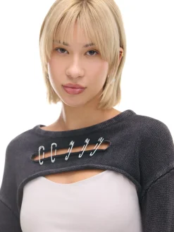 Hot Cropp Krótki sweter z agrafkami czarny