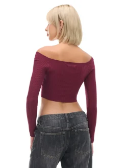 Fashion Cropp Krótki sweter z odkrytymi ramionami kasztanowy